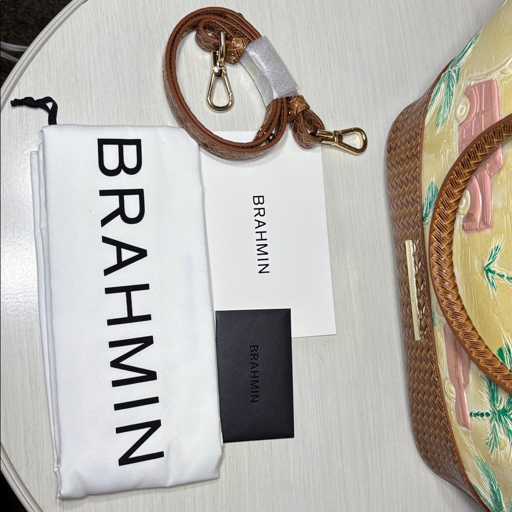 Brahmin Jeanne Copa Cabana Tote Honey Brown Tropical Leather Crossbody NWT - Picture 10 of 10